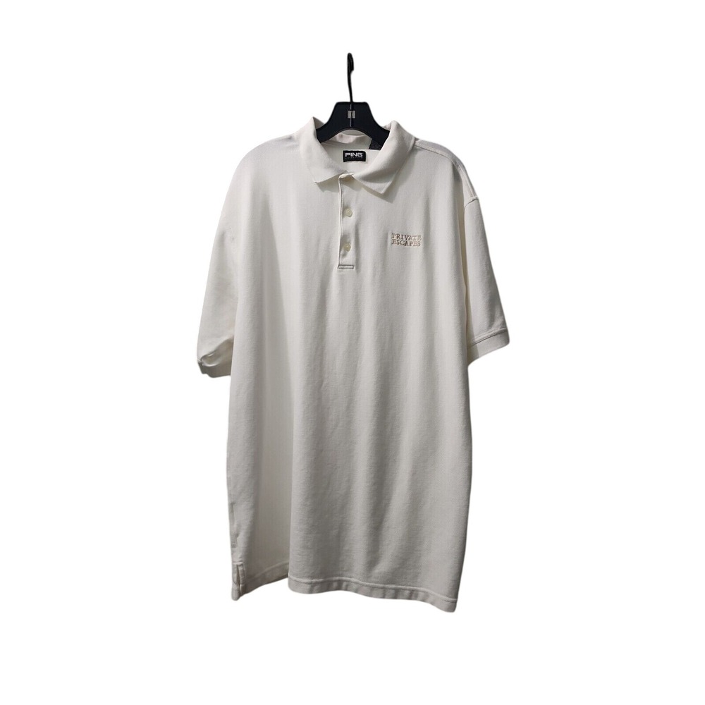 PING Golf Polo‎ Shirt Embroidered Private Escapes Short Sleeve White